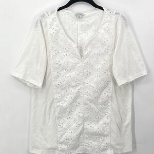 Sundance Embroidered Eyelet Top Ivory Peasant Basic Blouse Oversized Small